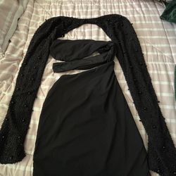 Embellished Long Sleeve Cut Out Mini Dress in Black