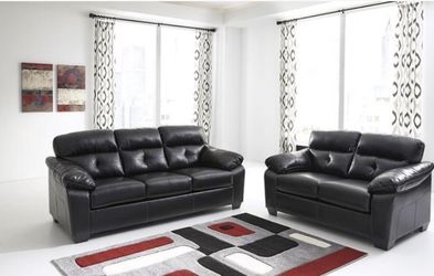 New Leather Black Sleek Couch and Loveseat! Same day sectional specials available!