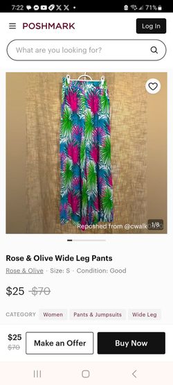 Rose & Olive Wide Leg Harem Gauze Pants Tropical Beach Cover Up Pink White Casual L NWT