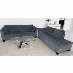 Ashley Blue Sofa and Chaise Lounge Set