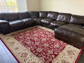 Large Dark Brown Leather Sectional Sofa with Chaise