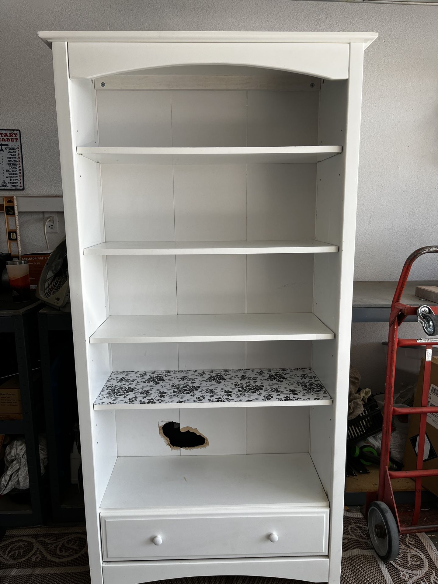White Bookcase With Drawer