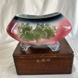 Vintage Maroon and Green Footed Planter. 