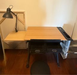 Drafting Table with Drawers and Supply Trays and Easel