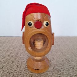 Vintage Japan Wooden Santa Hand Screw Nutcracker