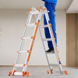 ❤️‍🔥 17FT Extension Ladder,A Frame 5 Step Ladder with Stabilizer Bar & Wheels