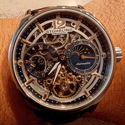 Stührling Original Swiss Automatic Skeleton Watch | Blue Alligator Strap | Exhibition Movement