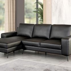 Brand New Black Leather Modern Style Sectional Sofa 