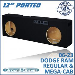 black 12" dual ported sub box, fits 06-26 dodge ram regular and mega cab