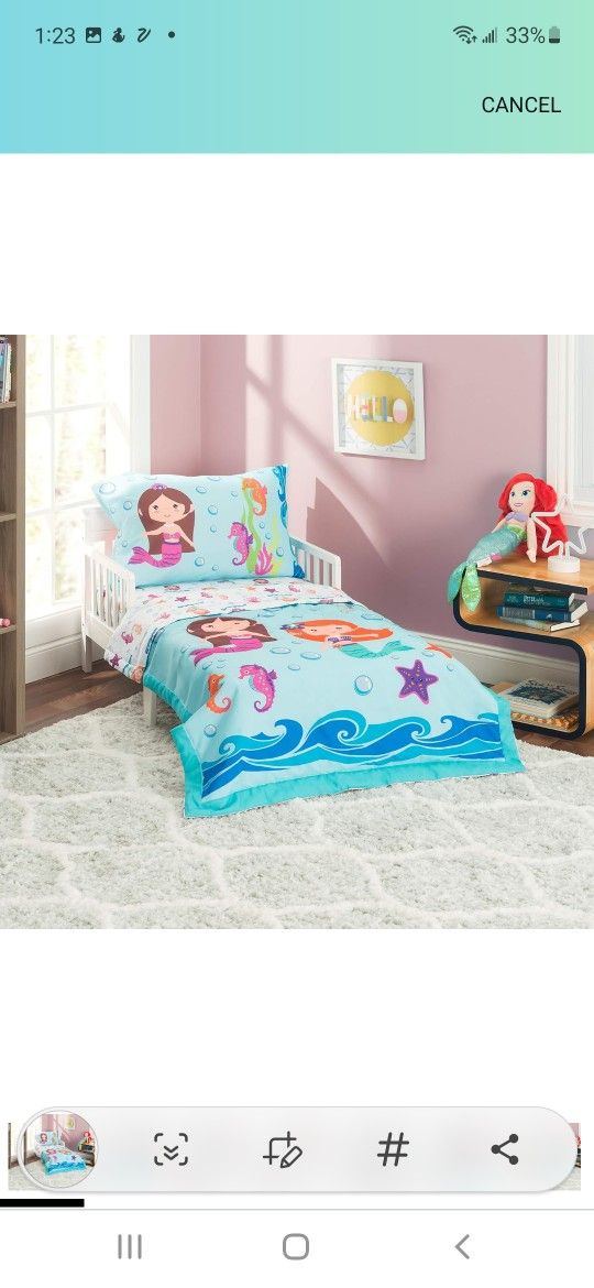 EVERYDAY KIDS 4 Piece Toddler Bedding Set -Undersea Mermaids Adventure- Includes Comforter, Flat Sheet, Fitted Sheet and Reversible Pillowcase