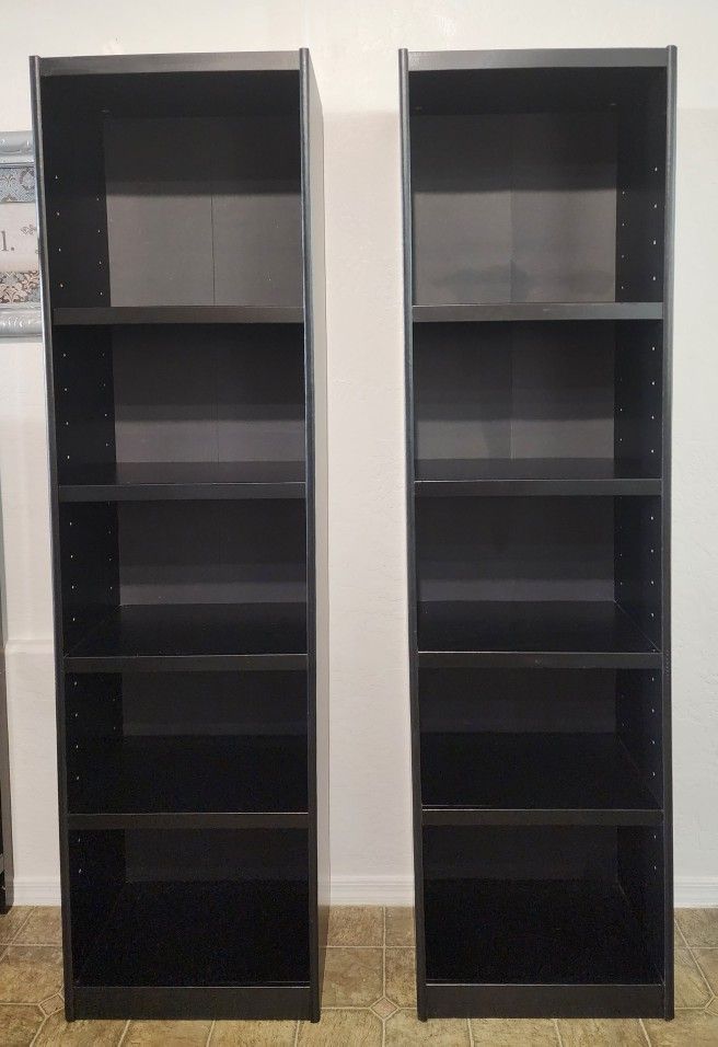 (2) Black 5 Tier Bookcases / Book Cases / Book Shelves - $40ea / $75 for Both