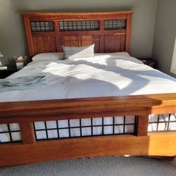 California King Custom Made Cherry And Powder Coated Metal Headboard And Footboard