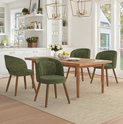 Dining Chairs Set of 4, Wooden Dining Side Chairs with Curved Backrest & Individual Back Cushion, Green