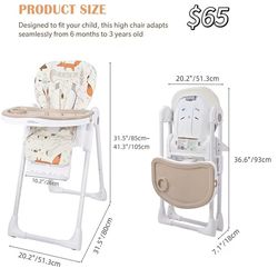 😀 LIVINGbasics 3-in-1 Baby High Chair, Portable Foldable Dining Seat with Adjustable Food Tray & Footrest, 6-Position Adjustable Seat Height, 3 Recli