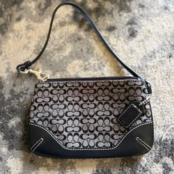Vintage Coach Black & Gray Signature Canvas Wristlet with Leather Trim