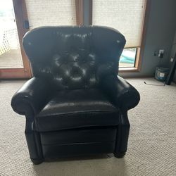 Ethan Allen Blue Leather Tufted Recliner