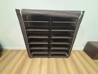 Double Row 10-Tier Non-Woven Fabric Shoe Cabinet with Iron Pipes and Plastic Components (Brown)
