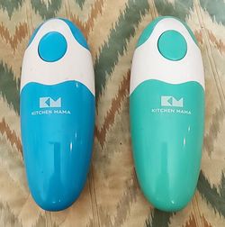 Pair of Kitchen Mama handheld electric can openers
