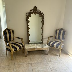 Antique Chairs And Mirror 