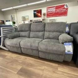 New Ashley Brand Gray Fabric Reclining Sofa Couch *Matching Love Seat Couch And Recliner Available 