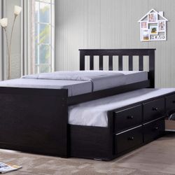 ✅️✅️Espresso & White  (Twin Captains Bed w/Trundle)✅️ (Mattress Not Included✅️