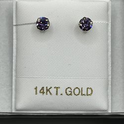 14k gold earings with purple swarosvki crystals