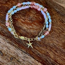 Peach Moonstone Gold Starfish Bracelet 