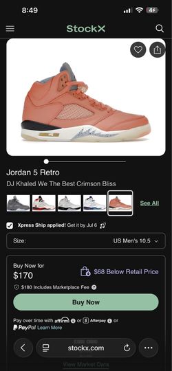 Like new dj khaled Jordan 5 crimson with original box