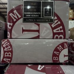 Alabama Print Bamboo 6 Piece Sheet Set – King & Queen – 1800 Series