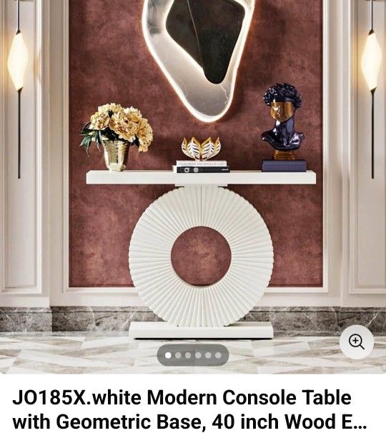 Jo185X) White Modern Console Table Geometric Base 40 Inch