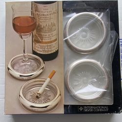 Vintage International Silver Company Glass Coasters Ashtray 