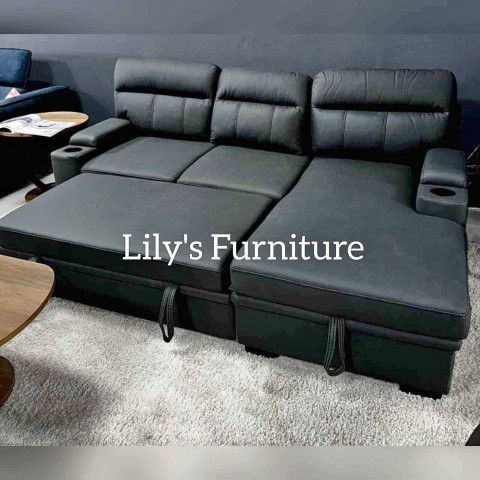 Super comfy black pull out sofa living room couch sleeper sofa with storage 94'inc wide