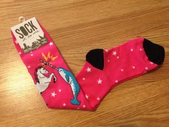 Knee high unicorn and narwhal socks