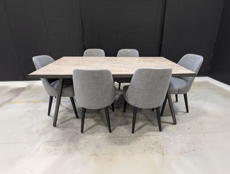 Industrial Style Rectangular Dining Conference Table with Six Chairs