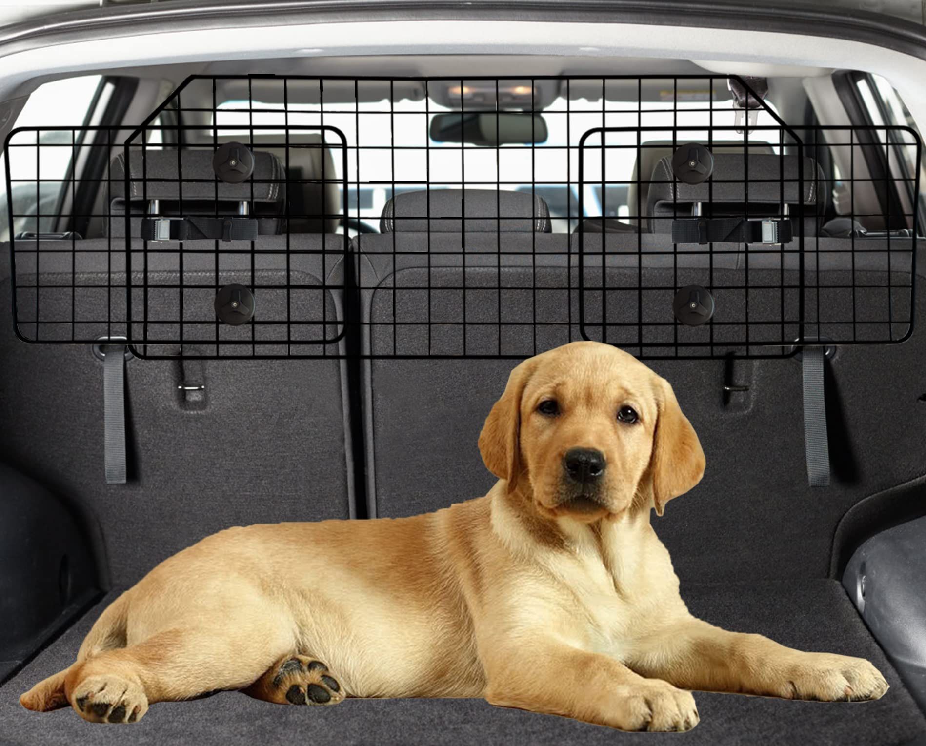 NOAMOO 38-66.5 Inches Dog Car Barrier For SUVs, Van, Vehicles, Adjustable Large Pet Barriers, Universal Fit Heavy-Duty Wire Mesh Dog Guard, Pet Divide