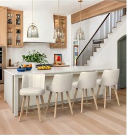 Set of 4 swivel Barstools for kitchen island. Ivory  leather