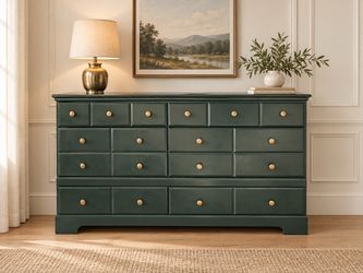 Vintage-Inspired Dark Green 12-Drawer Dresser | Solid Wood Look