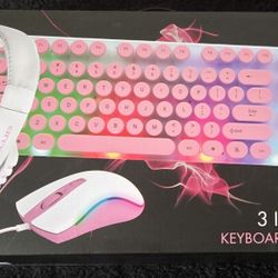 Pink Keyboard, Headset, And Mouse 