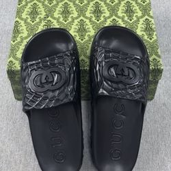 Gucci Slide Sandal Interlocking G Black Water Ripples