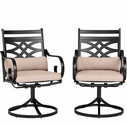 PHI VILLA Swivel Patio Dining Chairs, Set of 2, 360° Swivel, Wrought Iron Steel, Beige , E-Coated, All-Weather.   retail price $330 our price $150   P