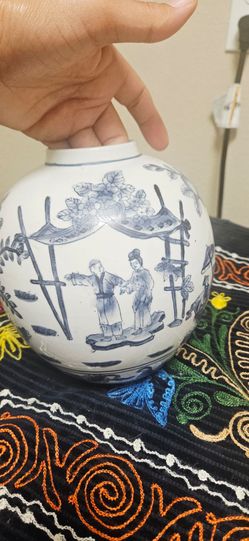 “Blue and White Decorative Asian Style Vase