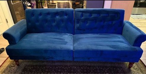 Blue Velvet Futon Sofa Bed