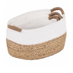 Seville 3 Wicker Cotton Rope Storage Baskets, Woven Bin with Handles Organizer