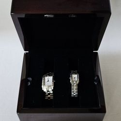 Men and Women's Bulova Watch Set with Real Wood Watch Case