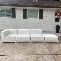 Pottery Barn Teen Cushy Piped Trim Sectional Sofa with Pedestal Bases
