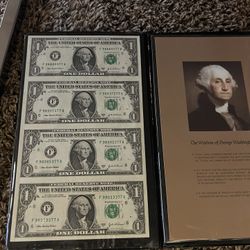 One Dollar Bill Green Seal Uncut (four Pieces in One Piece Of Paper)2003