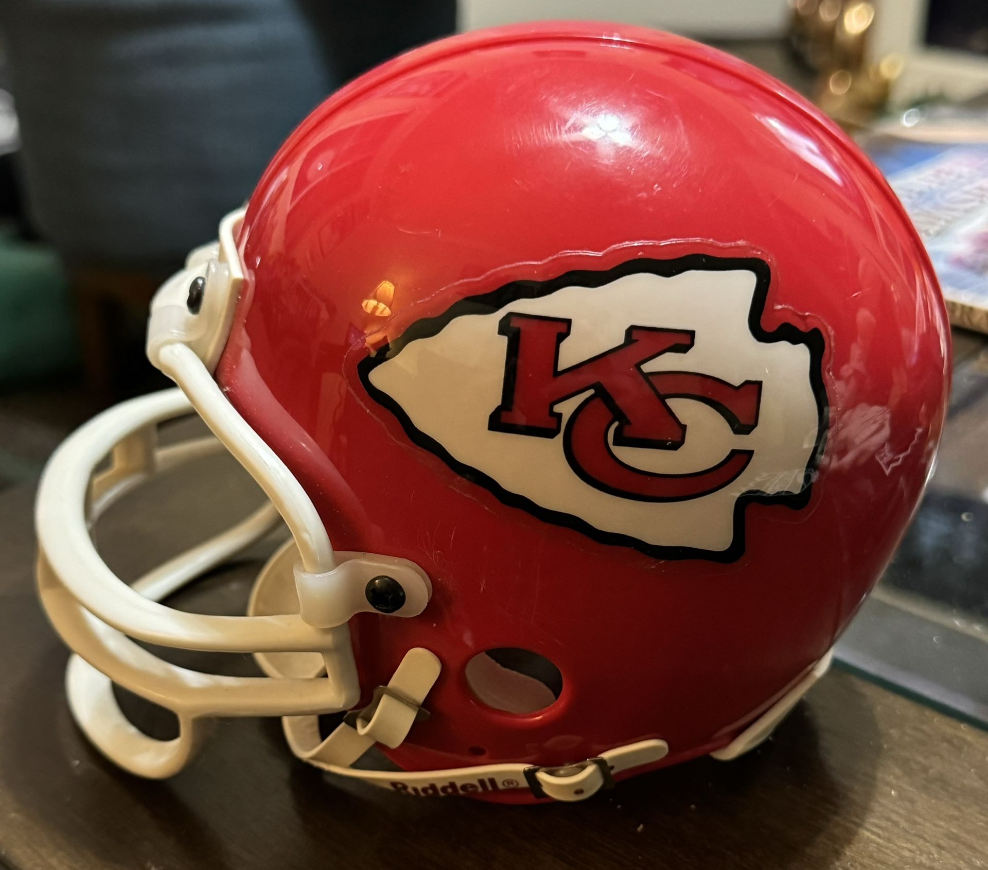 Kansas City Chiefs NFL Riddell 3 5/8 Mini Helmet With Chin Strap. Excellent Condition. Only $20.00