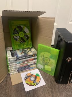 Xbox 360 Slim Console Bundle (Clean/Flawless Boot) + OEM Power Brick + 12 Games
