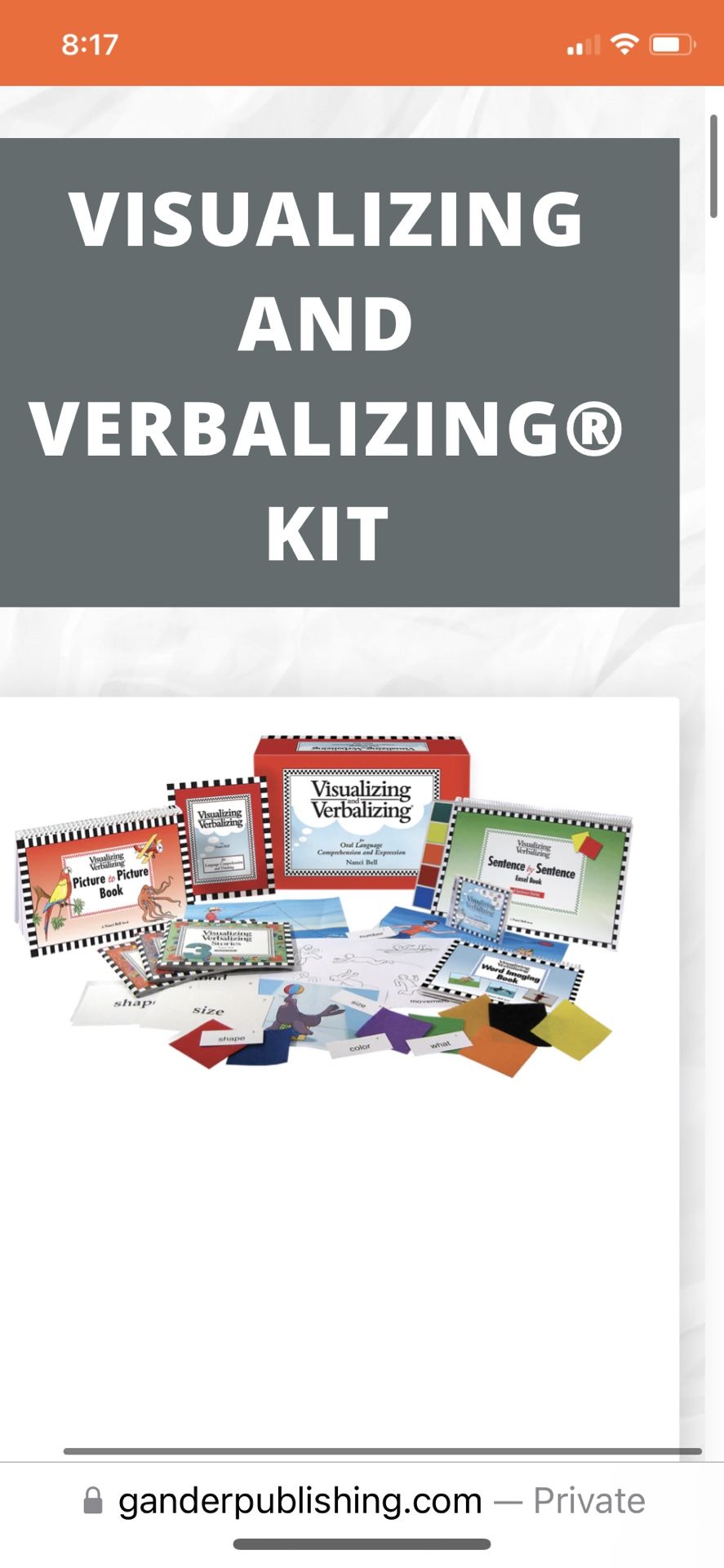 Visualizing And verbalizing Kit- Reading And Language Comprehension curriculum- Speech-Language Therapy