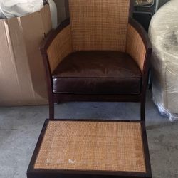 Crate & Barrel Blake Chair w/ Leather Cushion & Foot Rest